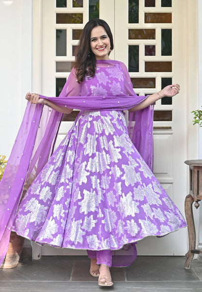 PURPLE GARIMA ANARKALI SUIT SET