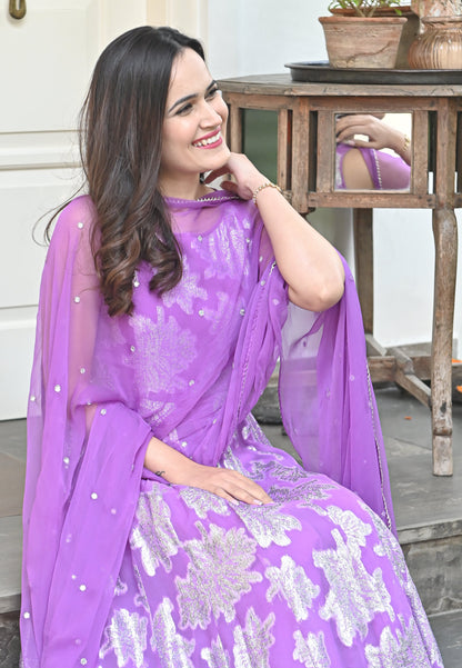 PURPLE GARIMA ANARKALI SUIT SET