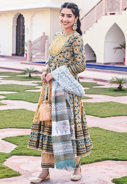 YELLOW  GREEN SURAJ ANARKALI SUIT SET