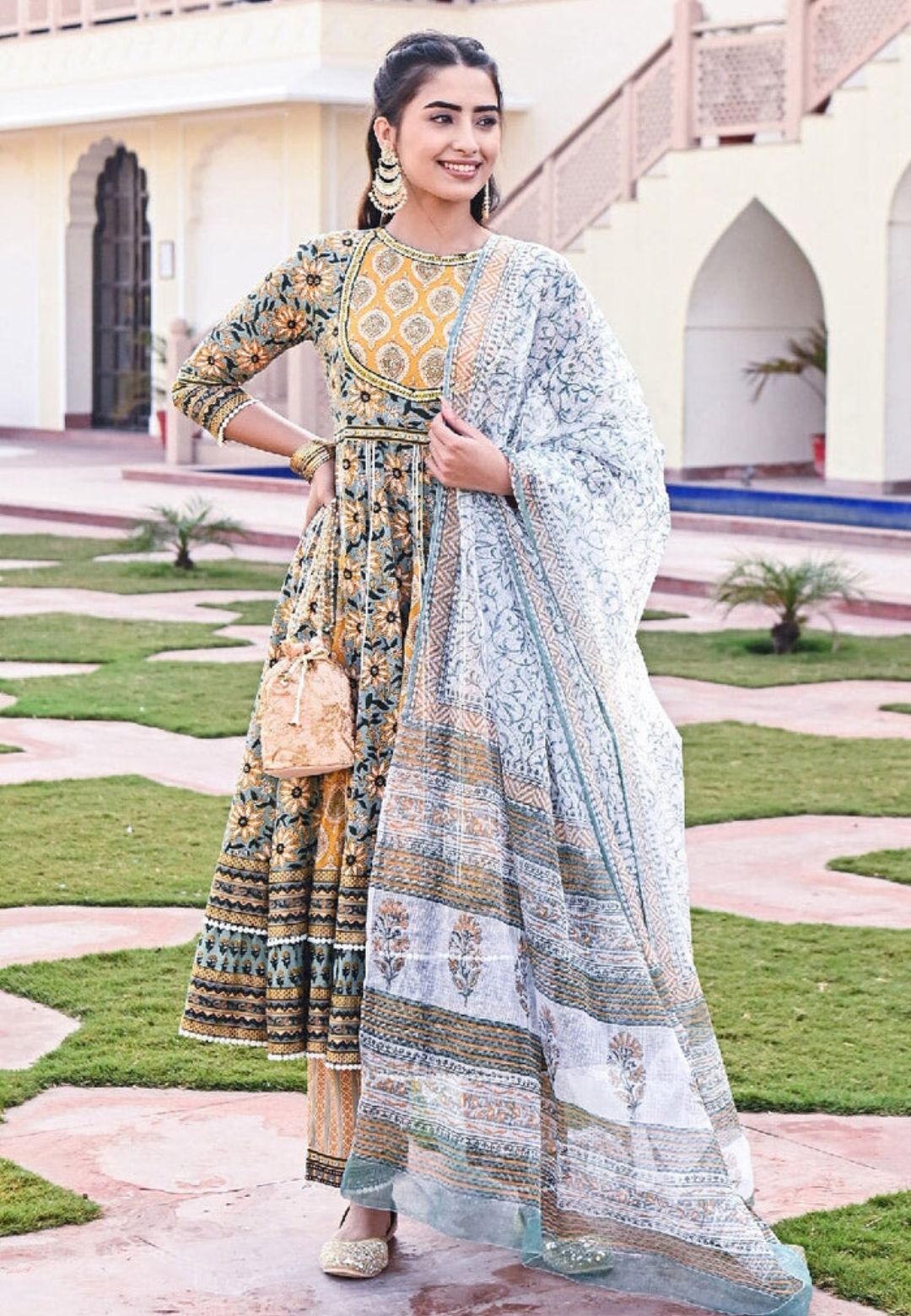 YELLOW  GREEN SURAJ ANARKALI SUIT SET