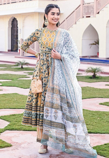 YELLOW  GREEN SURAJ ANARKALI SUIT SET