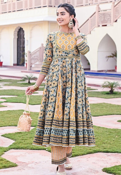 YELLOW  GREEN SURAJ ANARKALI SUIT SET