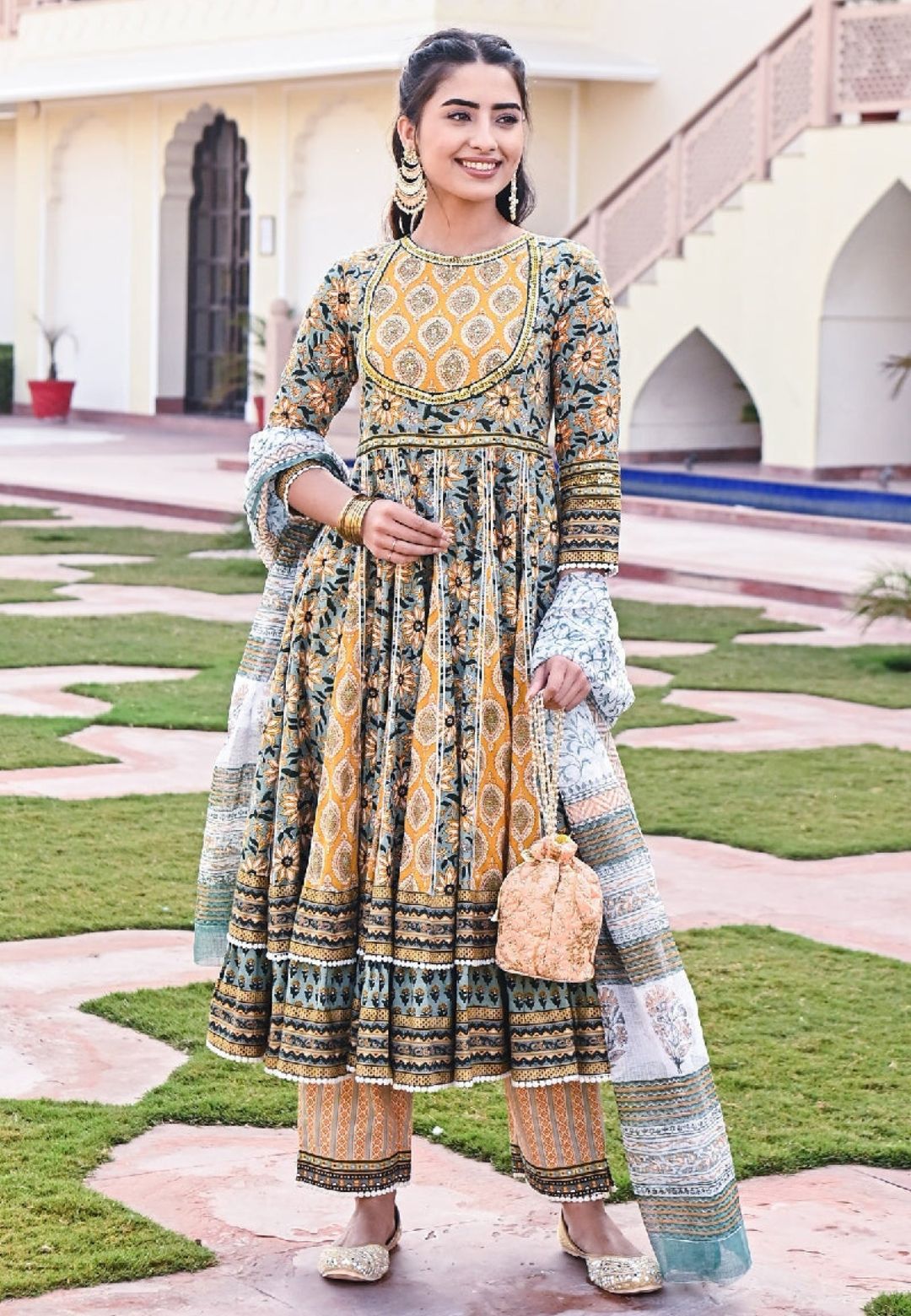 YELLOW  GREEN SURAJ ANARKALI SUIT SET