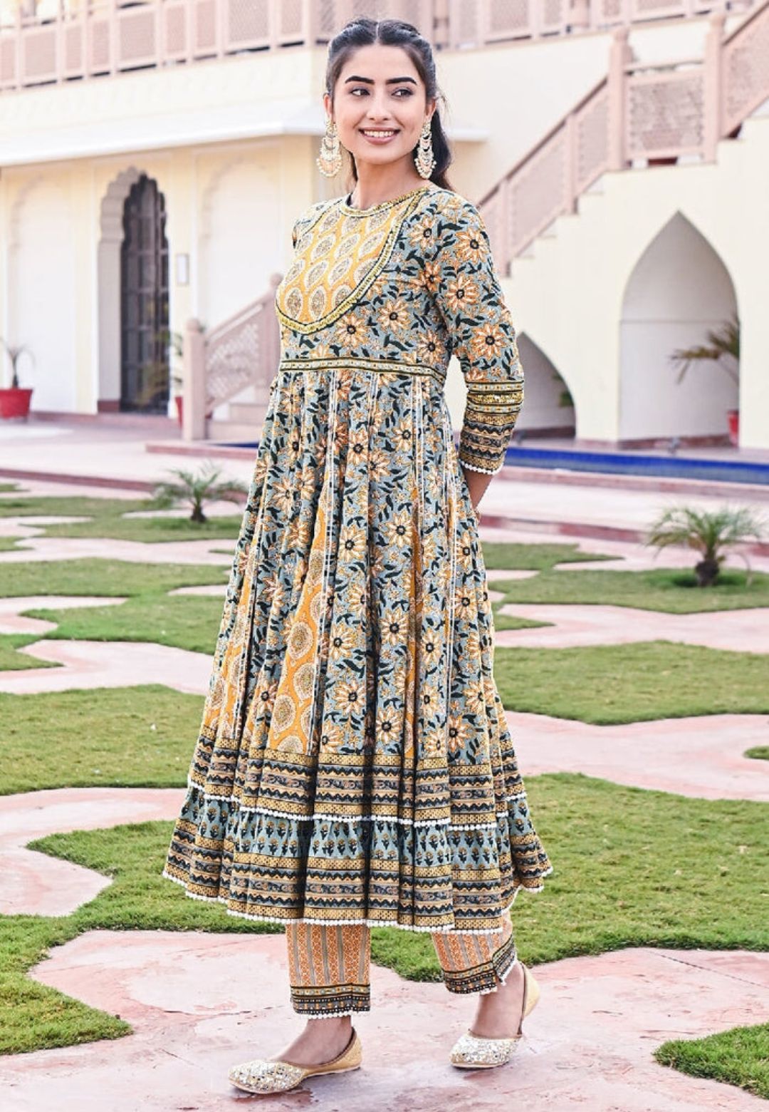 YELLOW  GREEN SURAJ ANARKALI SUIT SET