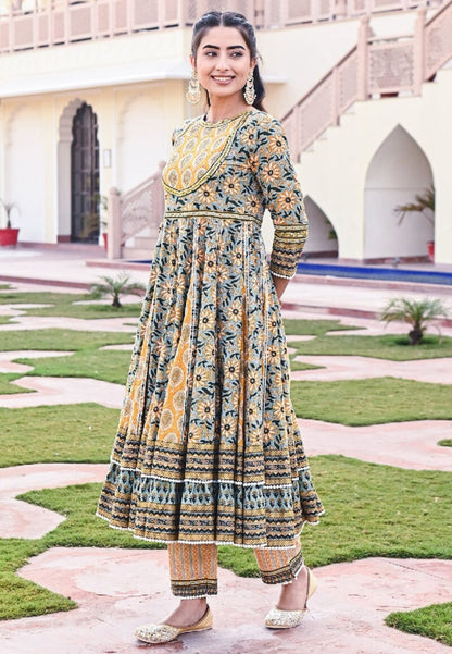 YELLOW  GREEN SURAJ ANARKALI SUIT SET