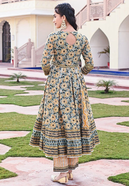 YELLOW  GREEN SURAJ ANARKALI SUIT SET
