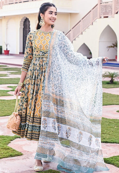 YELLOW  GREEN SURAJ ANARKALI SUIT SET