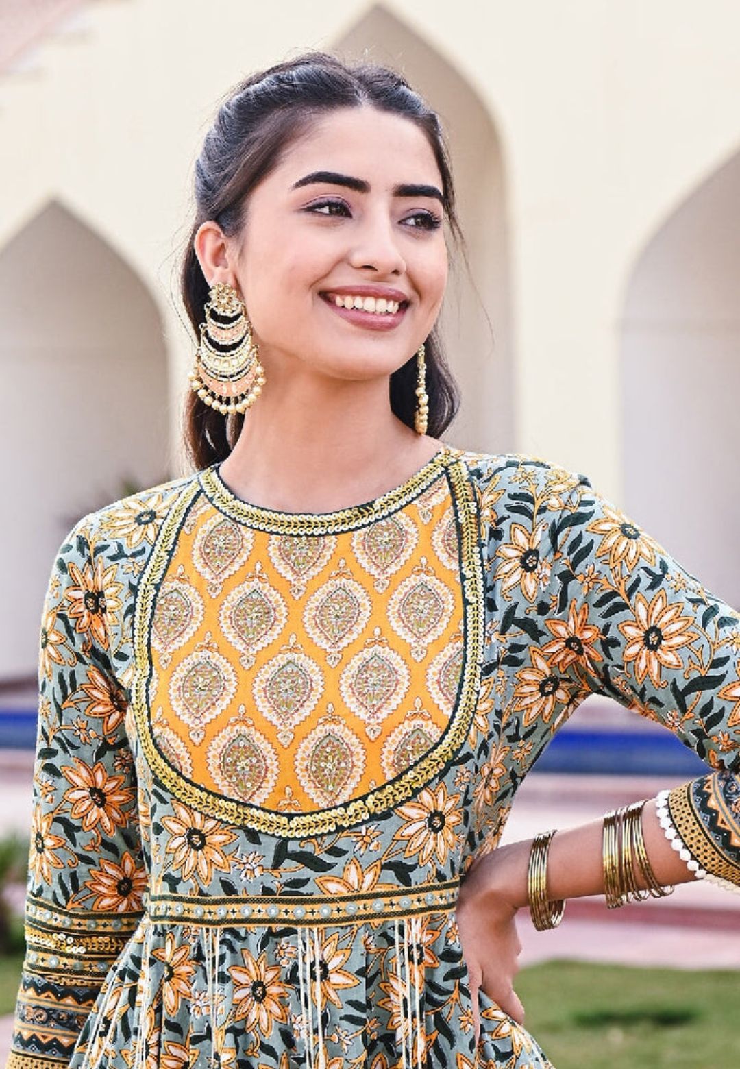 YELLOW  GREEN SURAJ ANARKALI SUIT SET