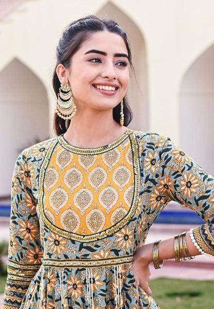 YELLOW  GREEN SURAJ ANARKALI SUIT SET