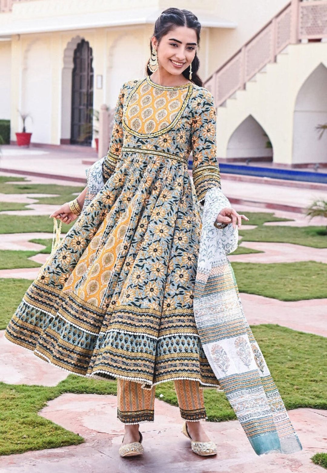 YELLOW  GREEN SURAJ ANARKALI SUIT SET