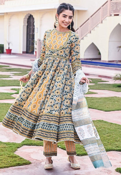 YELLOW  GREEN SURAJ ANARKALI SUIT SET