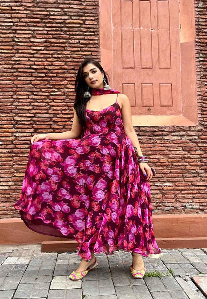 GULABI PURPLE CHIFFON SUIT SET