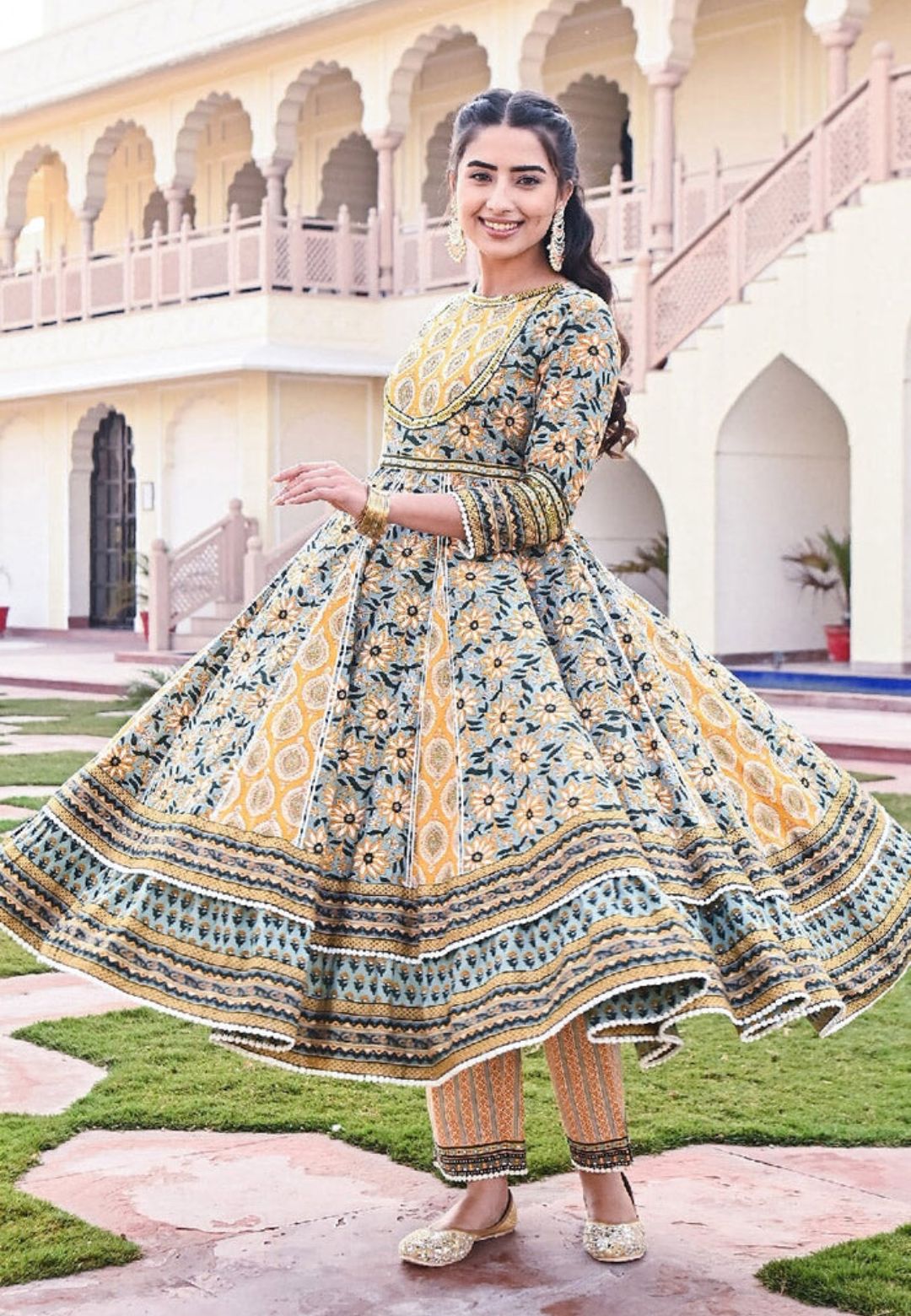 YELLOW  GREEN SURAJ ANARKALI SUIT SET