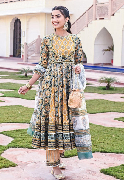 YELLOW  GREEN SURAJ ANARKALI SUIT SET