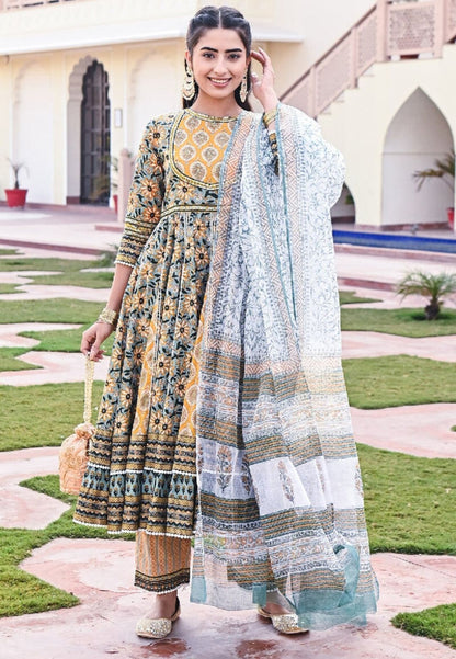 YELLOW  GREEN SURAJ ANARKALI SUIT SET
