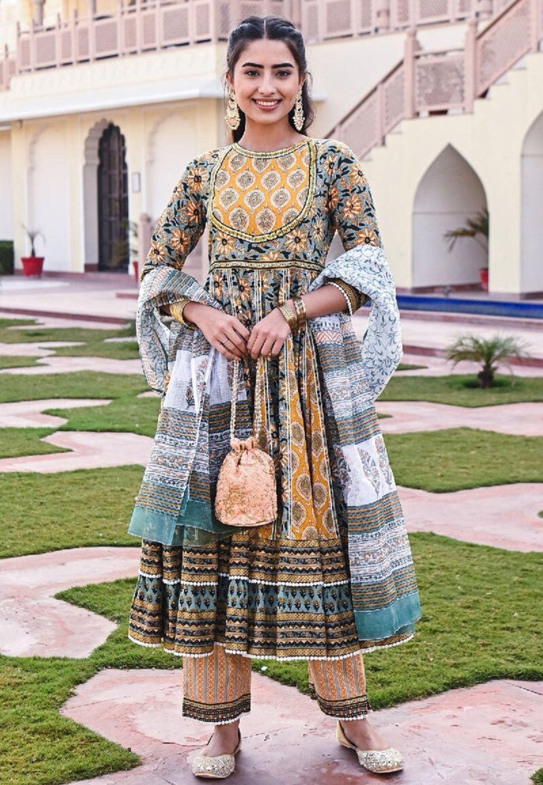 YELLOW  GREEN SURAJ ANARKALI SUIT SET
