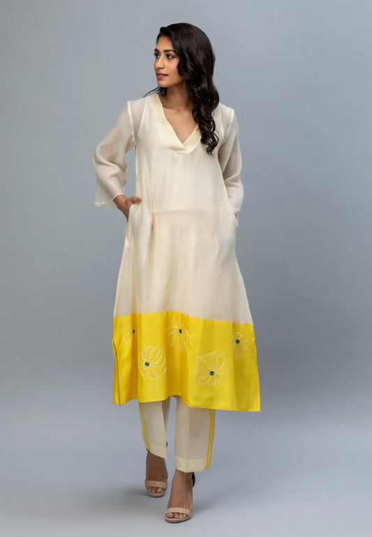 IVORY YELLOW CHANDERI KURTA SET