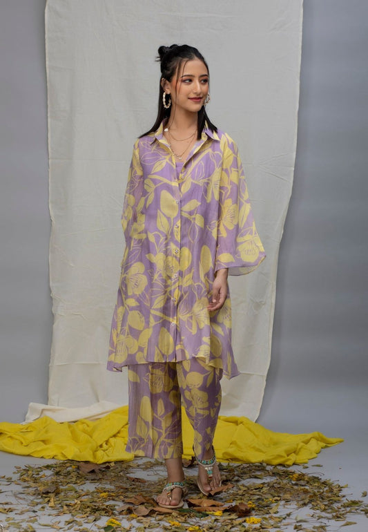 LAVENDER PRINTED CHANDERI COORD SET