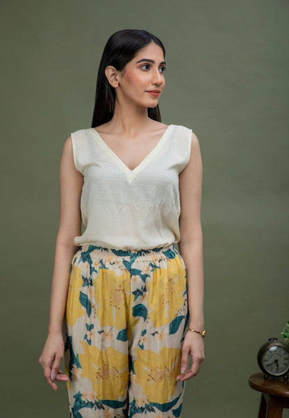 YELLOW PRINTED CHANDERI COORD SET