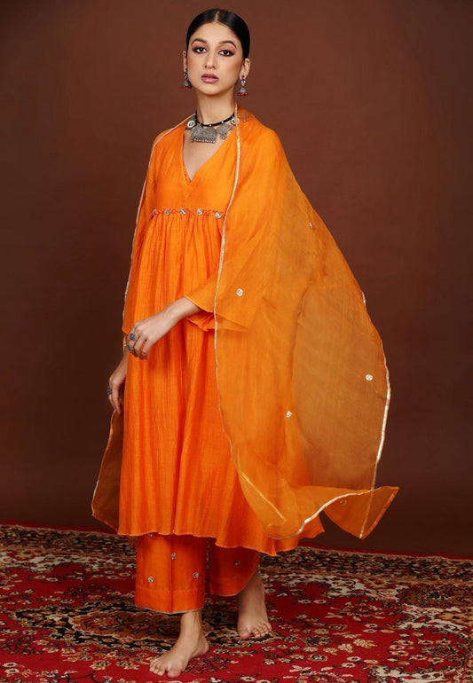 ORANGE GOTA CHANDERI SUIT SET