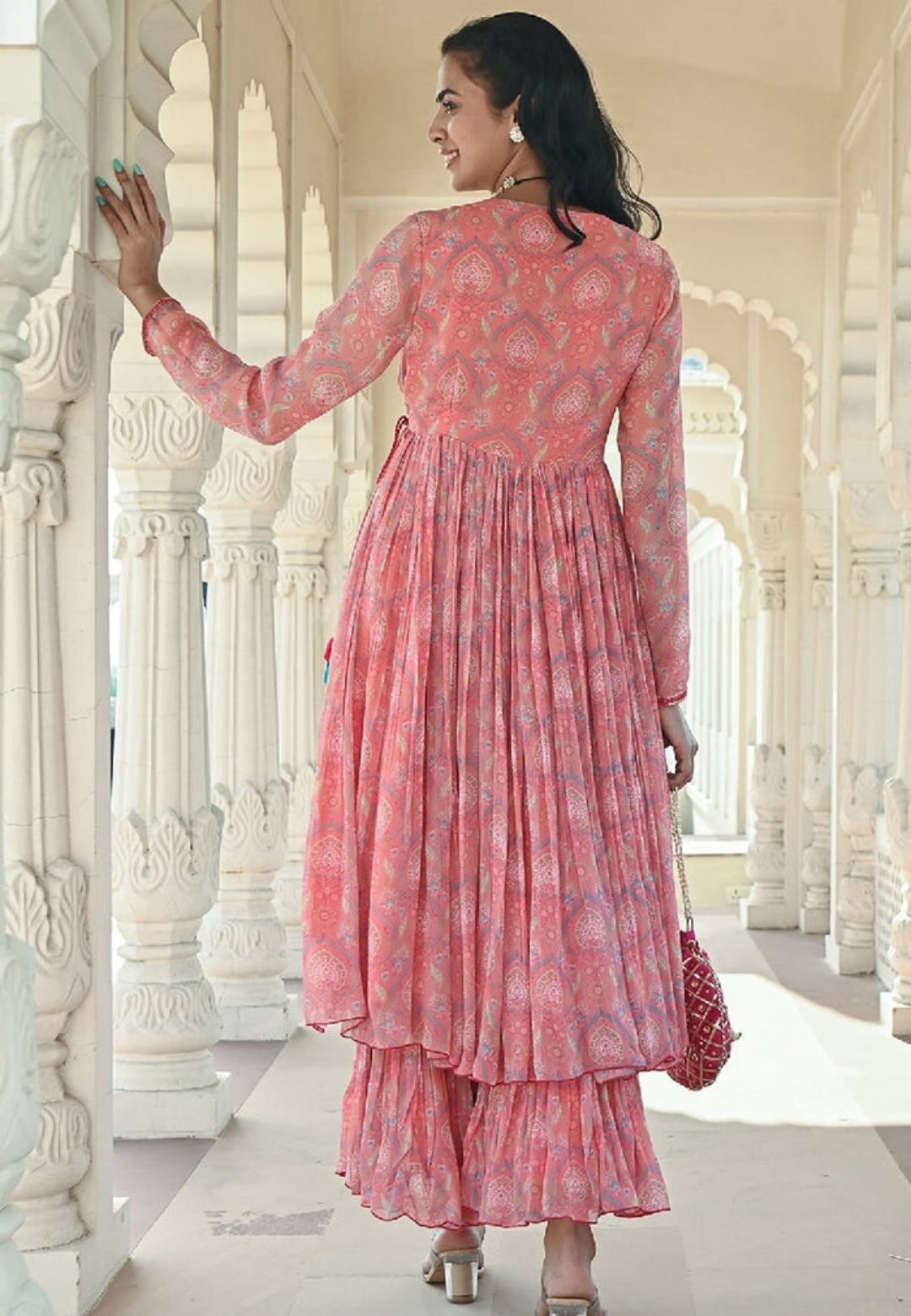 PINK NOOR ANGRAKHA GEORGETTE SUIT SET