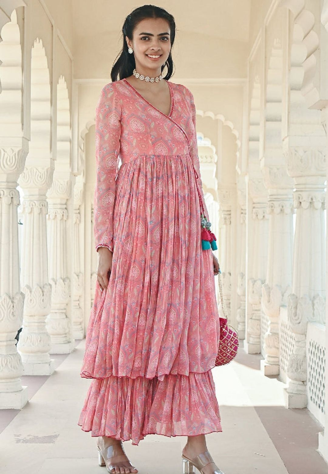 PINK NOOR ANGRAKHA GEORGETTE SUIT SET