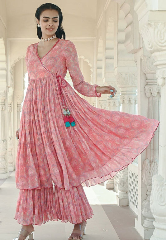 PINK NOOR ANGRAKHA GEORGETTE SUIT SET