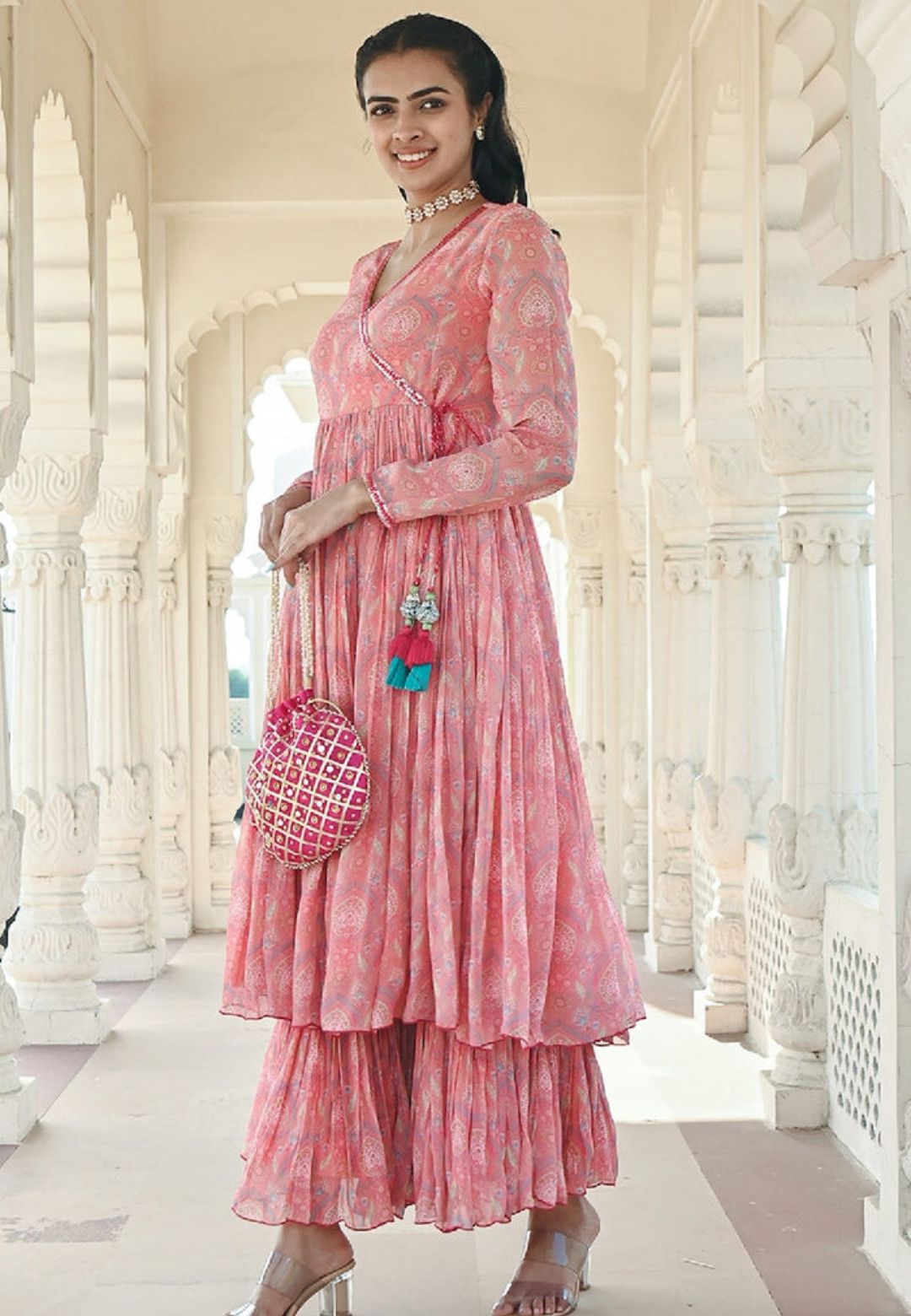 PINK NOOR ANGRAKHA GEORGETTE SUIT SET