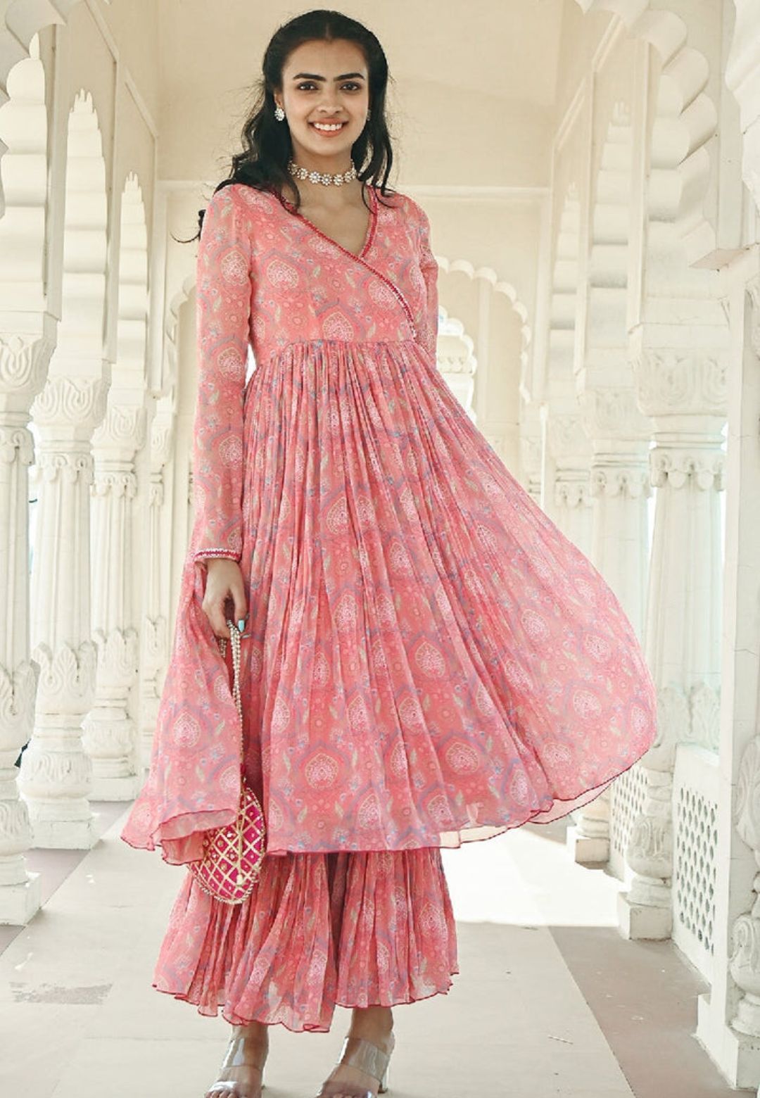 PINK NOOR ANGRAKHA GEORGETTE SUIT SET