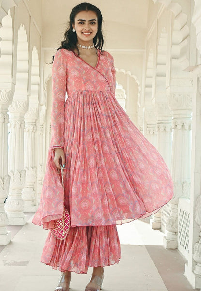 PINK NOOR ANGRAKHA GEORGETTE SUIT SET