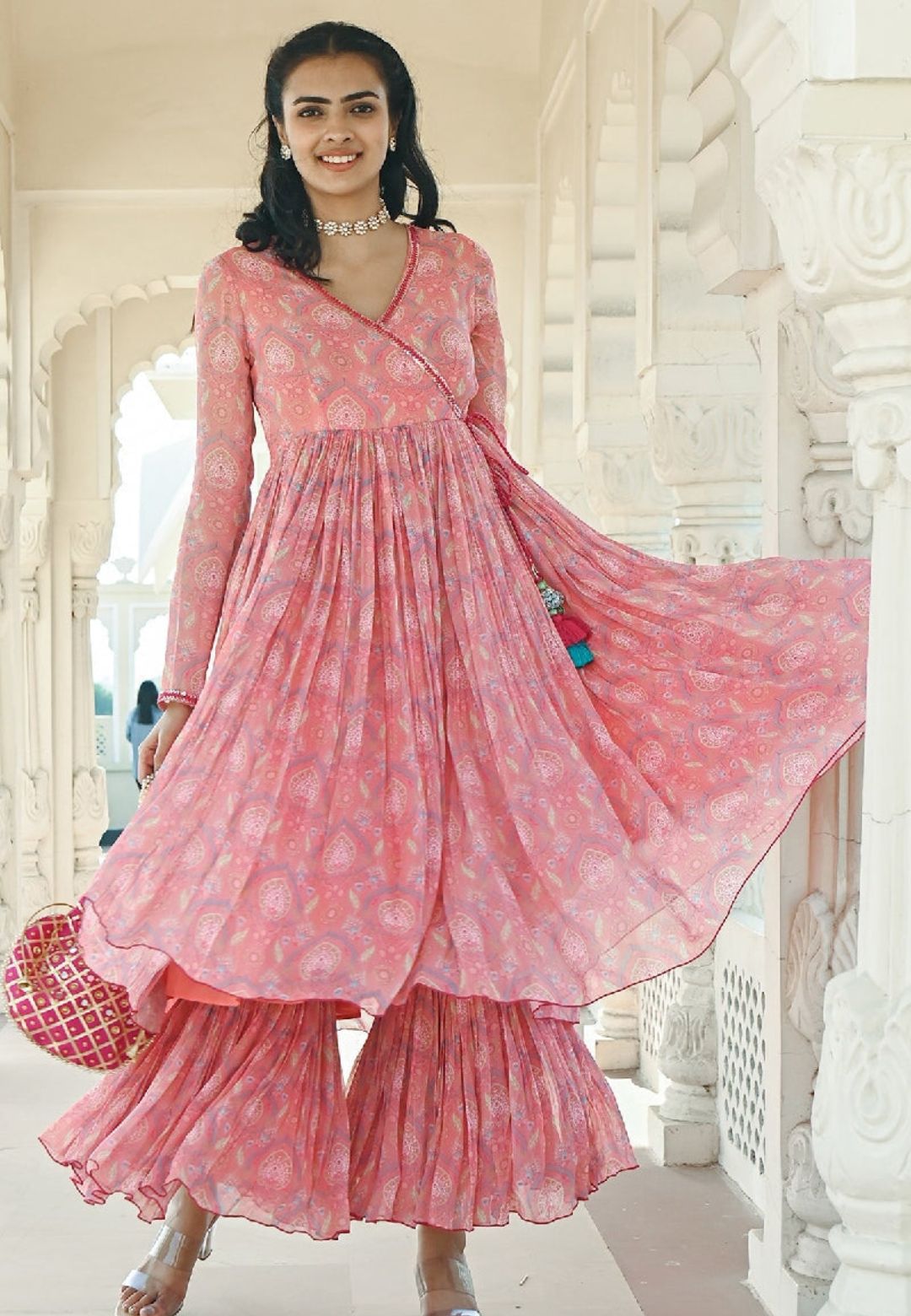 PINK NOOR ANGRAKHA GEORGETTE SUIT SET