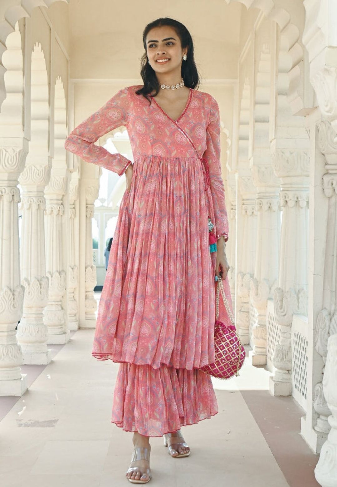 PINK NOOR ANGRAKHA GEORGETTE SUIT SET