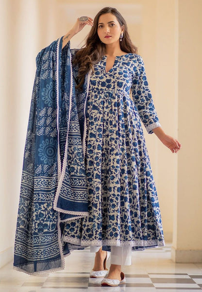 INDIGO WHITE DABU HANDBLOCKED SUIT SET