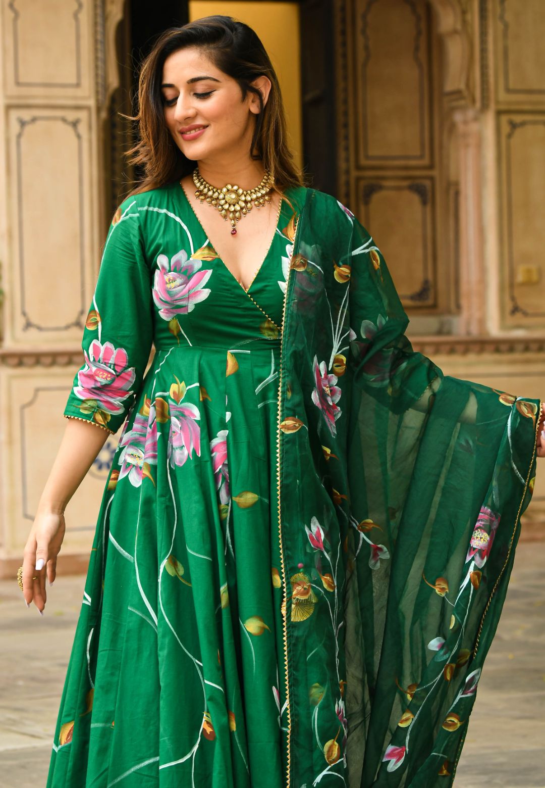 GREEN GULMOHAR ANARKALI SUIT SET