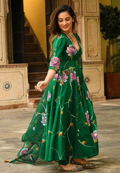 GREEN GULMOHAR ANARKALI SUIT SET