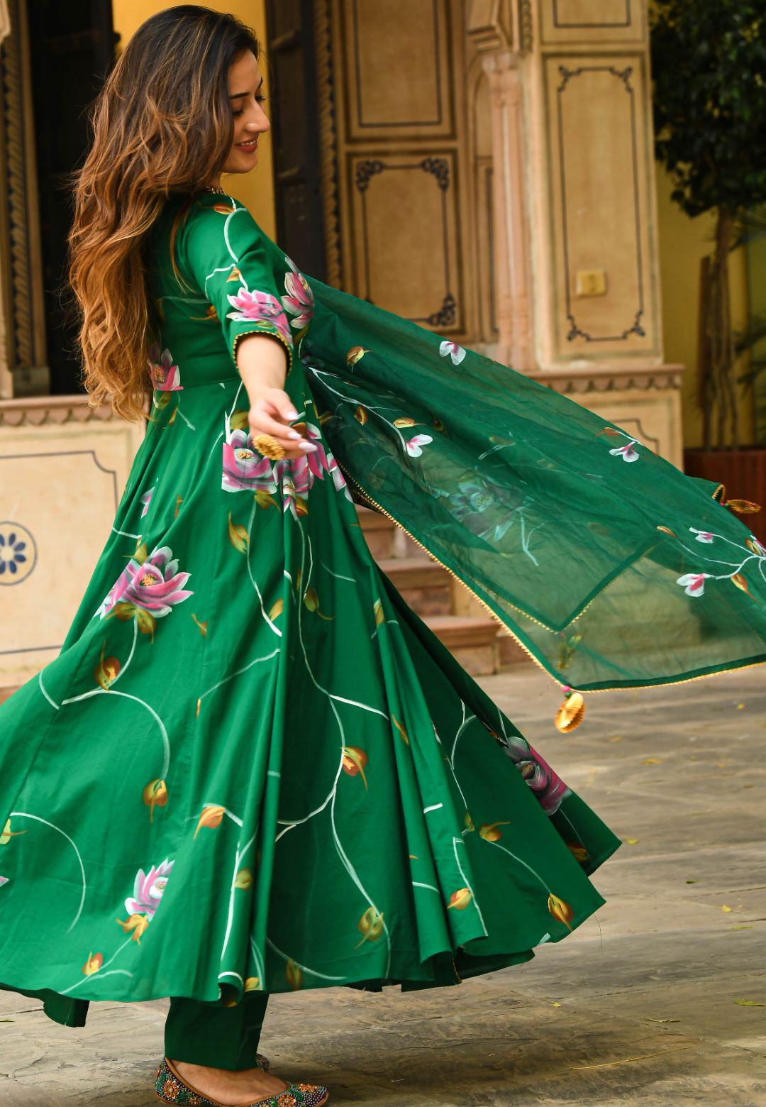 GREEN GULMOHAR ANARKALI SUIT SET