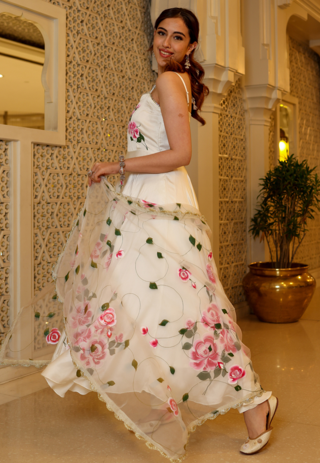 WHITE SATIN HANDPAINTED SUIT SET