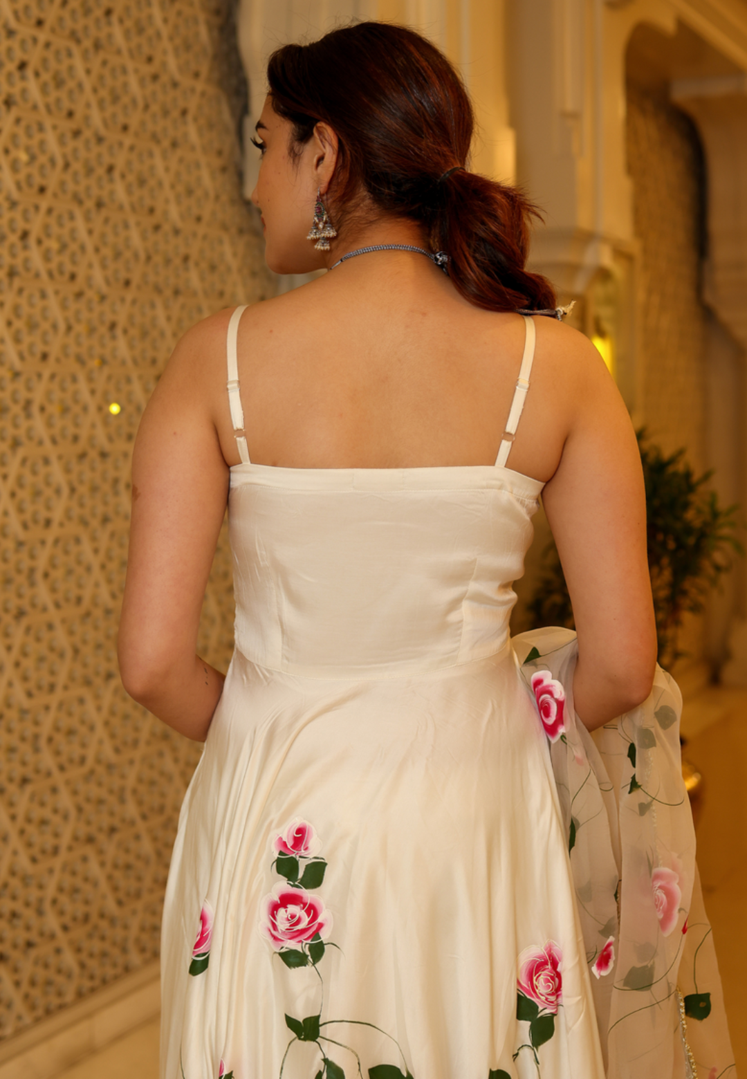 WHITE SATIN HANDPAINTED SUIT SET