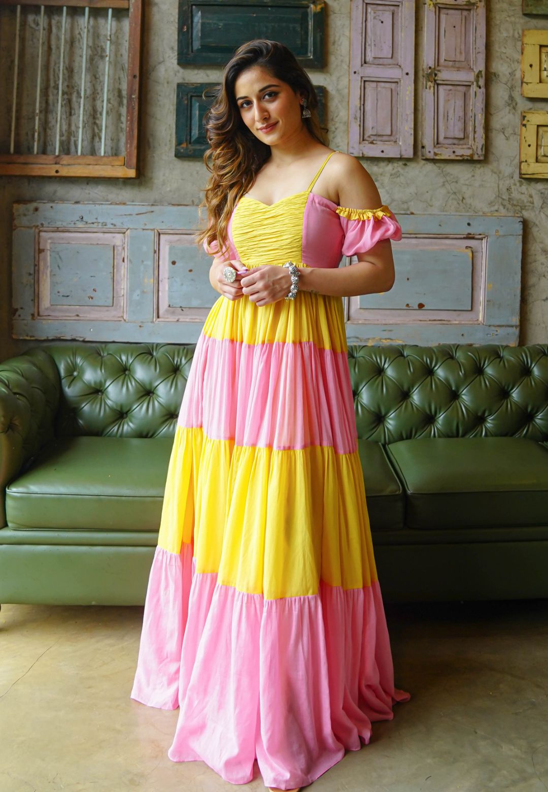 AMELIA PINK YELLOW ANARKALI DRESS