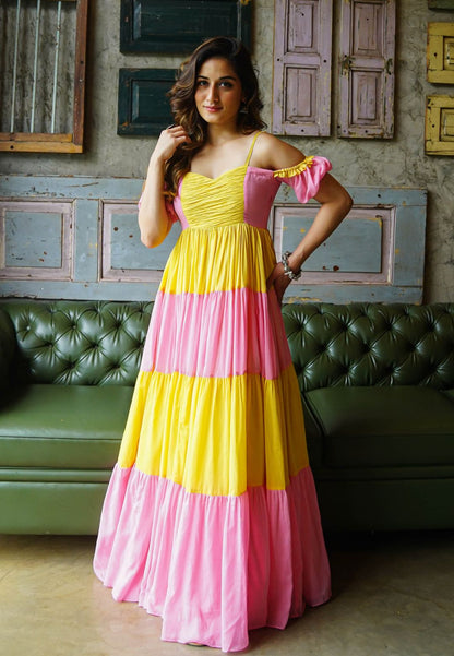 AMELIA PINK YELLOW ANARKALI DRESS