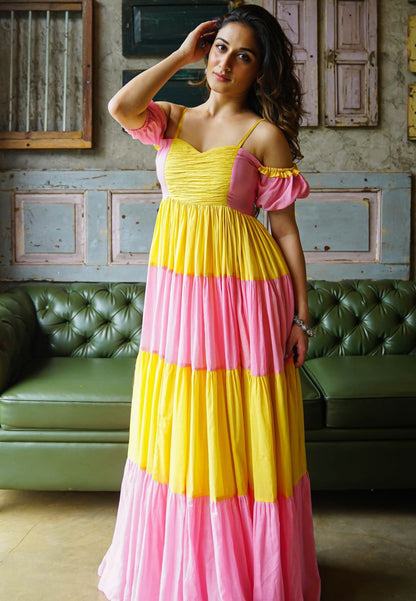 AMELIA PINK YELLOW ANARKALI DRESS