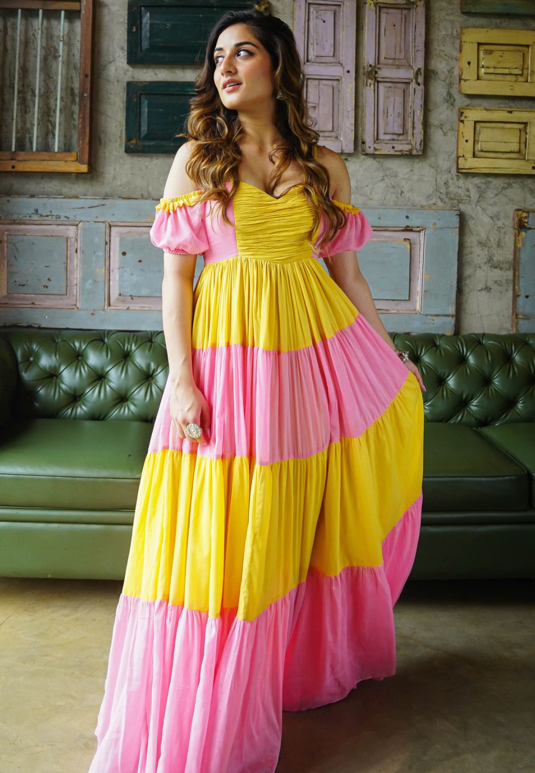 AMELIA PINK YELLOW ANARKALI DRESS