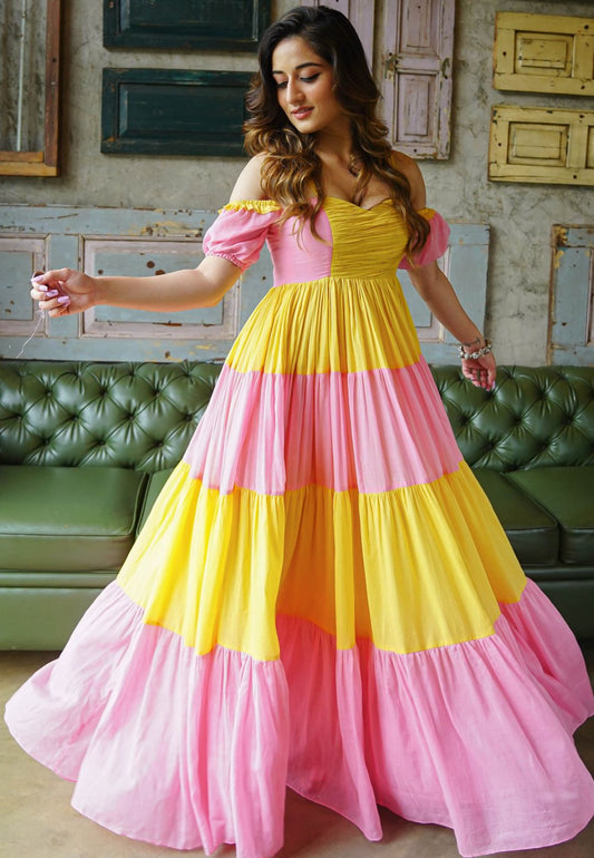 AMELIA PINK YELLOW ANARKALI DRESS