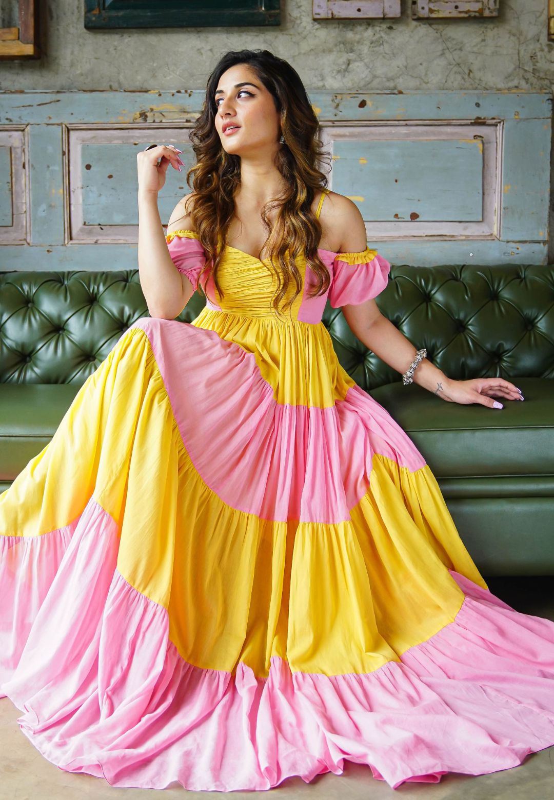 AMELIA PINK YELLOW ANARKALI DRESS