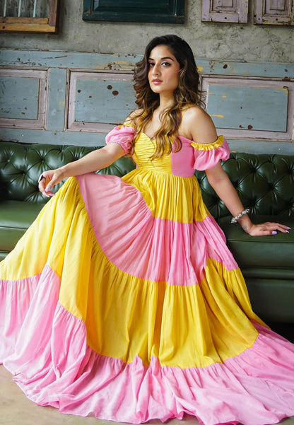 AMELIA PINK YELLOW ANARKALI DRESS