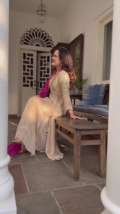 OFF WHITE ANARKALI SUIT SET