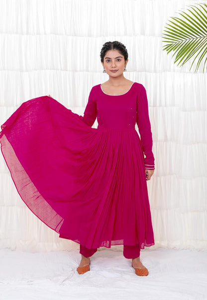 RANI PINK MUL MUL ANARKALI SUIT SET