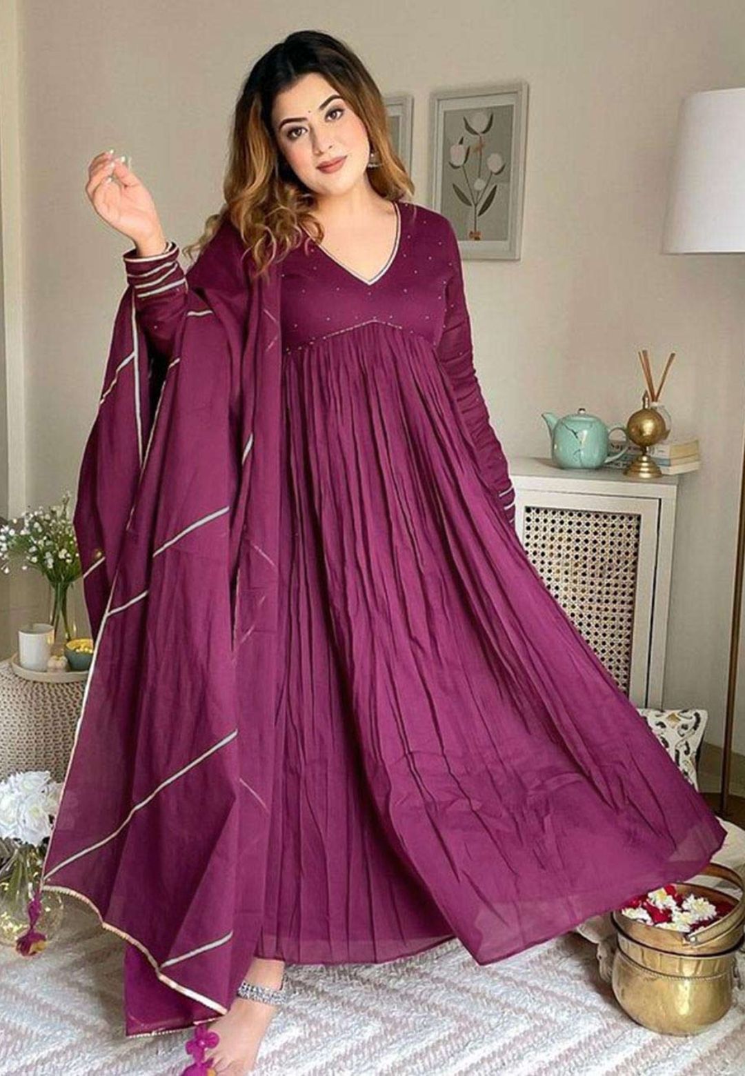 PURPLE VIOLET ANARKALI SUIT SET