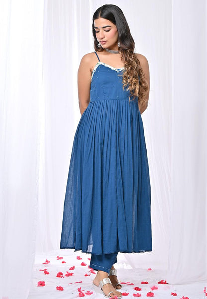 MANIKA BLUE STRAP ANARKALI SUIT SET
