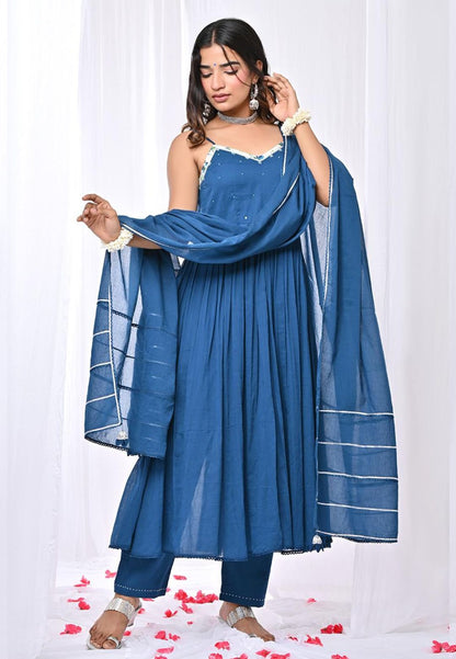 MANIKA BLUE STRAP ANARKALI SUIT SET